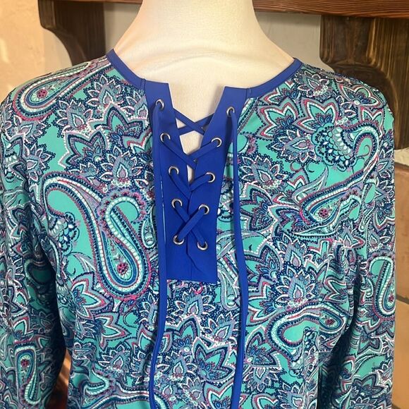 Coolibar Blue/Turquoise/Pink Paisley UPF 50+ Sun Protection Top, size M - Picture 2 of 8